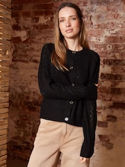Threadbare Black Button Up Pointelle Knit Cardigan - Image 3 of 5