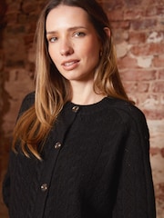 Threadbare Black Button Up Pointelle Knit Cardigan - Image 4 of 5