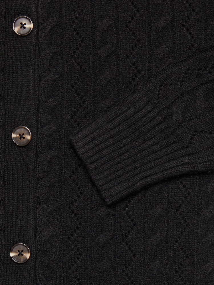 Threadbare Black Button Up Pointelle Knit Cardigan - Image 5 of 5