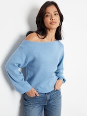 Azul - Suéter de punto con cuello sesgado de Threadbare - Imagen 1 de 4