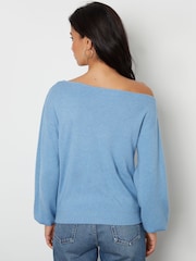 Azul - Suéter de punto con cuello sesgado de Threadbare - Imagen 2 de 4