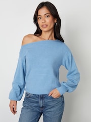 Azul - Suéter de punto con cuello sesgado de Threadbare - Imagen 4 de 4