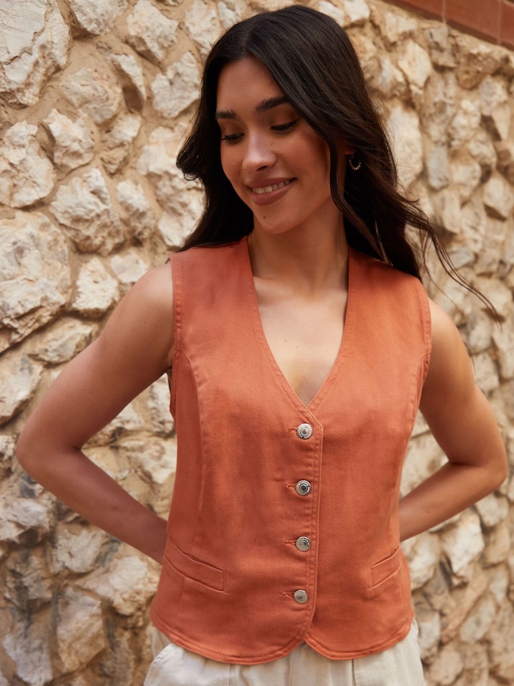 Threadbare Orange Tailored Denim Waistcoat - Image 1 of 5