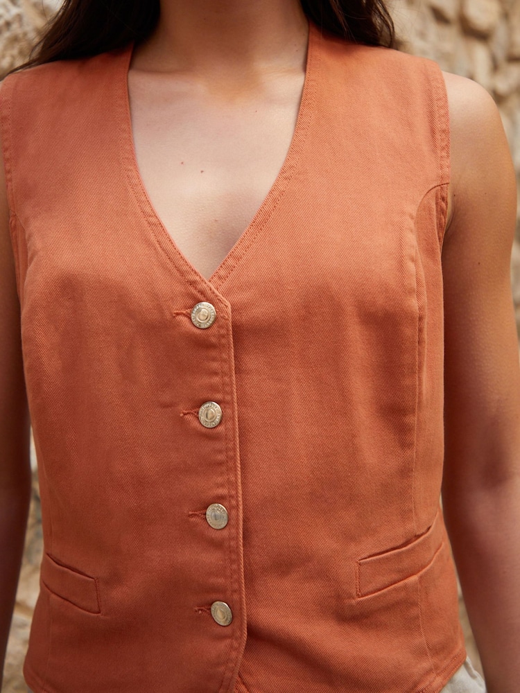 Threadbare Orange Tailored Denim Waistcoat - Image 3 of 5