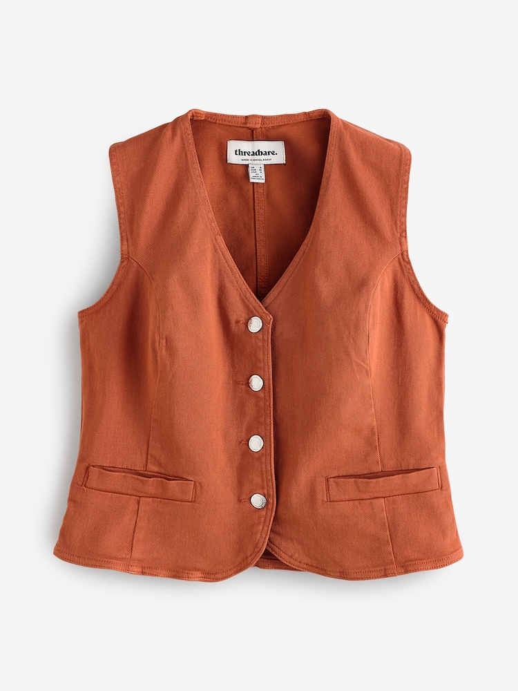 Naranja - Chaleco de denim de corte sartorial de Threadbare - Imagen 5 de 5 Naranja - Chaleco de denim de corte sartorial de Threadbare - Imagen 5 de 5