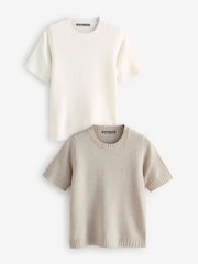 Threadbare Cream Knitted Short Sleeve T-Shirts 2 Pack - Image 1 of 3