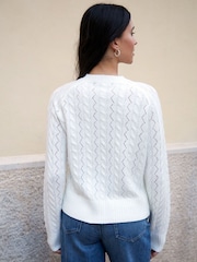 Threadbare Cream Button Up Pointelle Knit Cardigan - Image 2 of 4