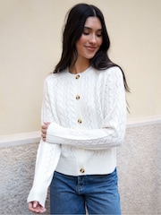 Threadbare Cream Button Up Pointelle Knit Cardigan - Image 3 of 4