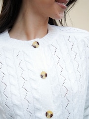 Threadbare Cream Button Up Pointelle Knit Cardigan - Image 4 of 4