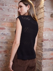 Threadbare Black Button Up Pointelle Knit Vest - Image 3 of 5