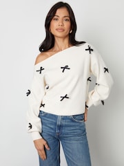 Threadbare Cream Slash Neck Knitted Jumper - Image 1 of 4