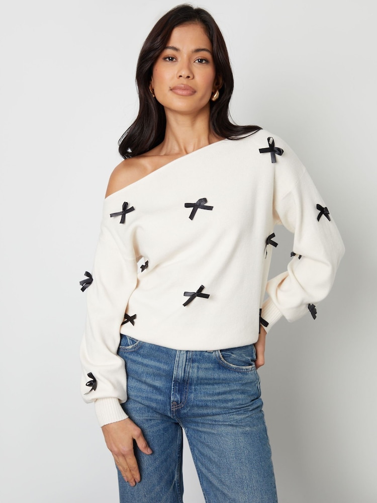 Threadbare Cream Slash Neck Knitted Jumper - Image 1 of 4