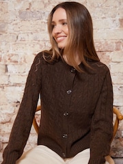 Threadbare Brown Button Up Pointelle Knit Cardigan - Image 1 of 5