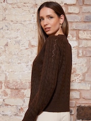 Threadbare Brown Button Up Pointelle Knit Cardigan - Image 3 of 5