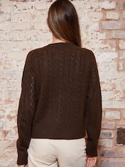 Threadbare Brown Button Up Pointelle Knit Cardigan - Image 4 of 5