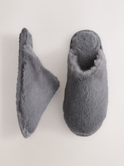 Grey Faux Fur Mule Slippers - Image 3 of 7