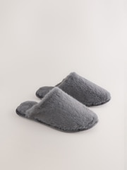 Grey Faux Fur Mule Slippers - Image 4 of 7