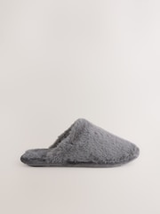 Grey Faux Fur Mule Slippers - Image 5 of 7