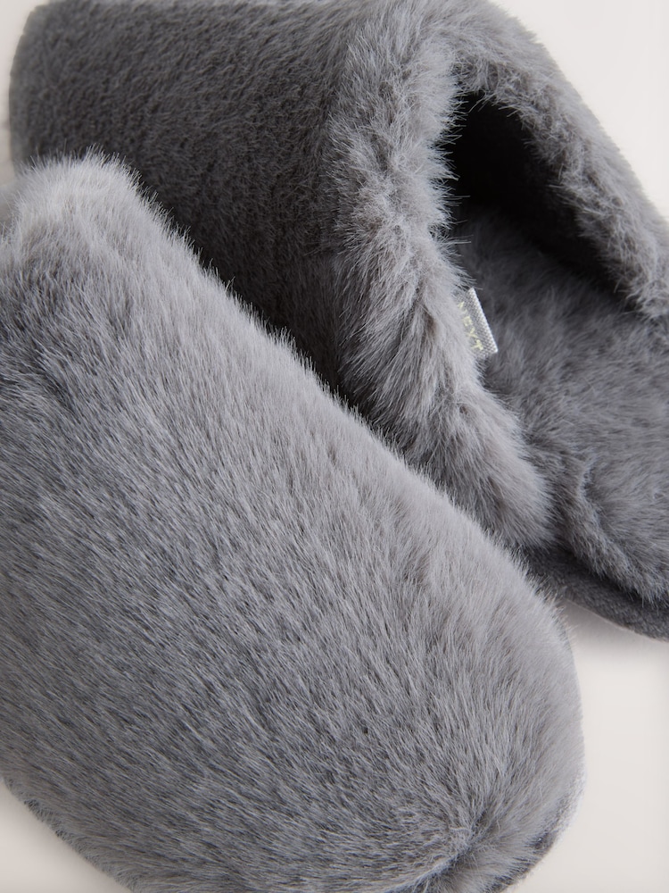 Grey Faux Fur Mule Slippers - Image 7 of 7