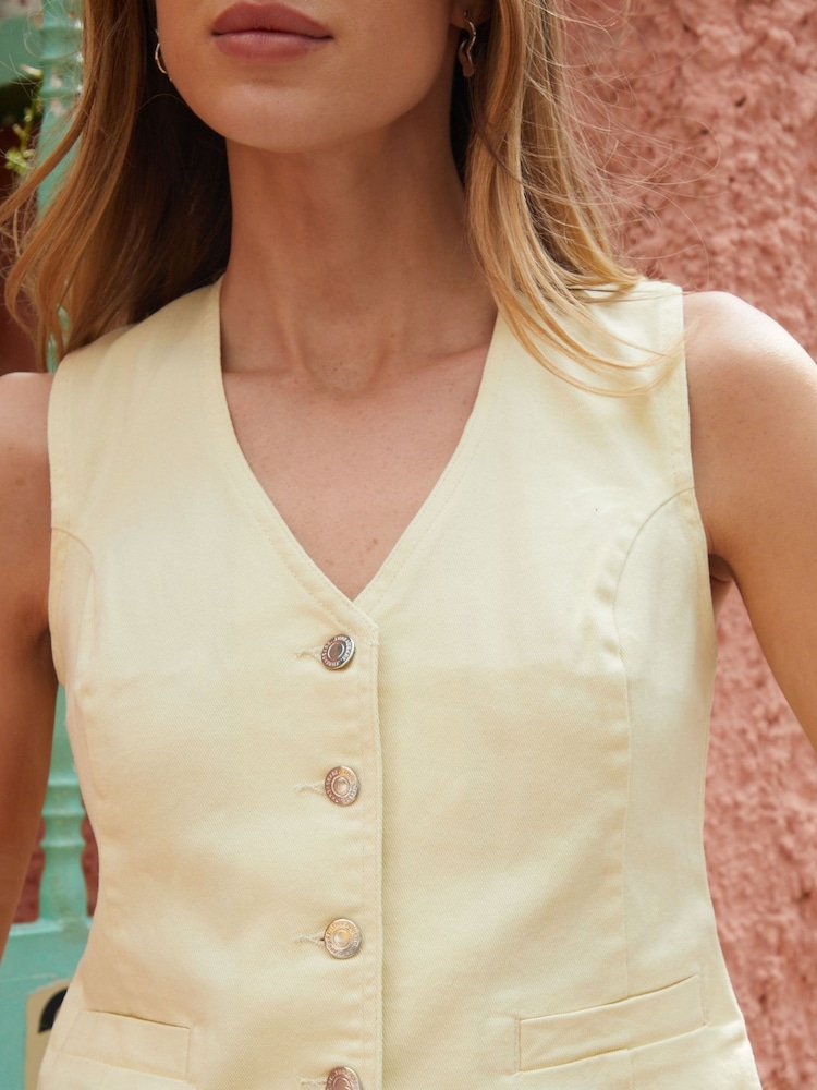Threadbare Yellow Tailored Denim Waistcoat - Image 4 of 4