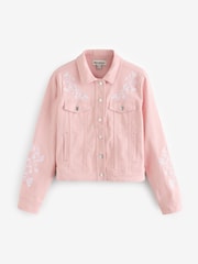 Threadbare Pink Embroidered Stretch Denim Jacket - Image 1 of 1