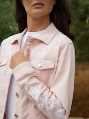 Threadbare Pink Embroidered Stretch Denim Jacket - Image 2 of 5