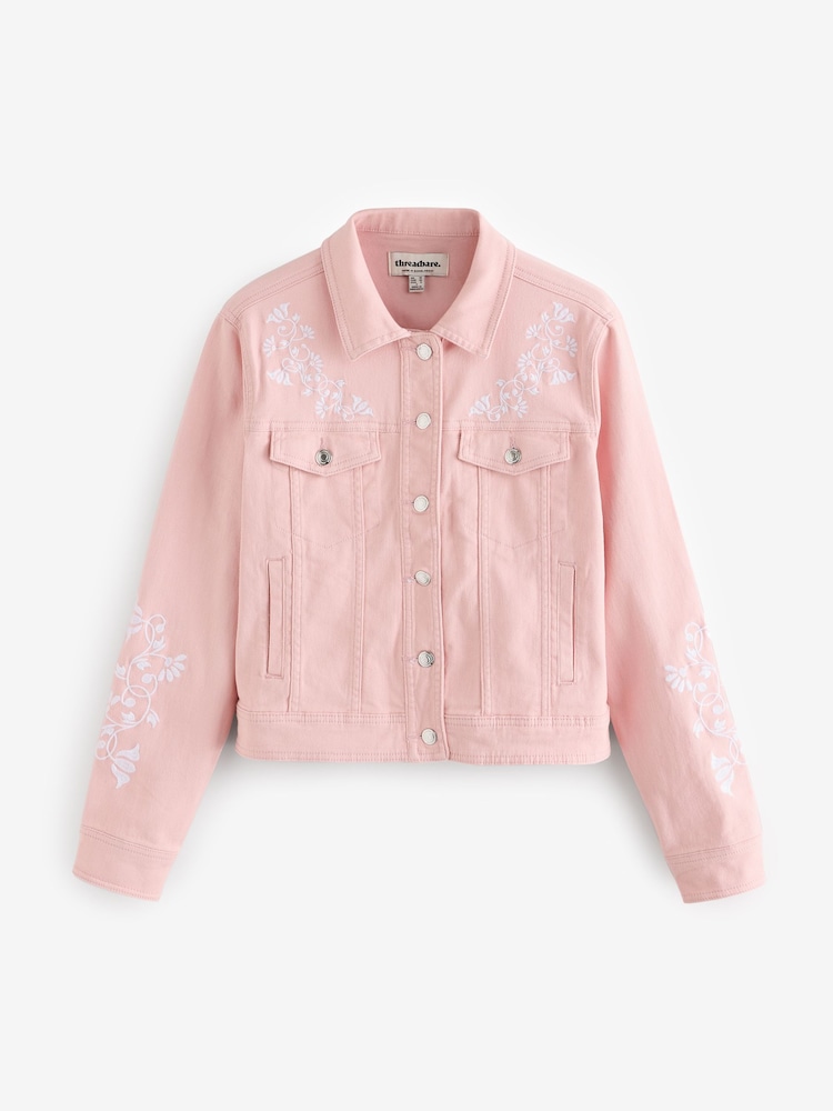 Threadbare Pink Embroidered Stretch Denim Jacket - Image 5 of 5