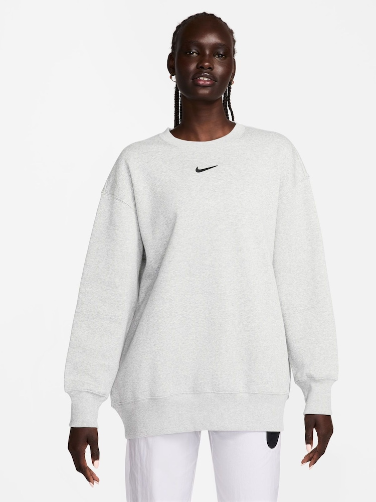 Nike Birch Grey Oversized Phoenix Fleece Crew Neck Sweatshirt - Image 1 of 3
