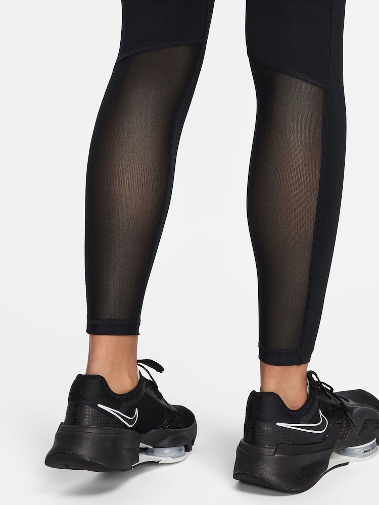 Nike Black/Playful Pink Pro Mid Rise Mesh Panelled Leggings - Image 5 of 5 Nike Black/Playful Pink Pro Mid Rise Mesh Panelled Leggings - Image 5 of 5