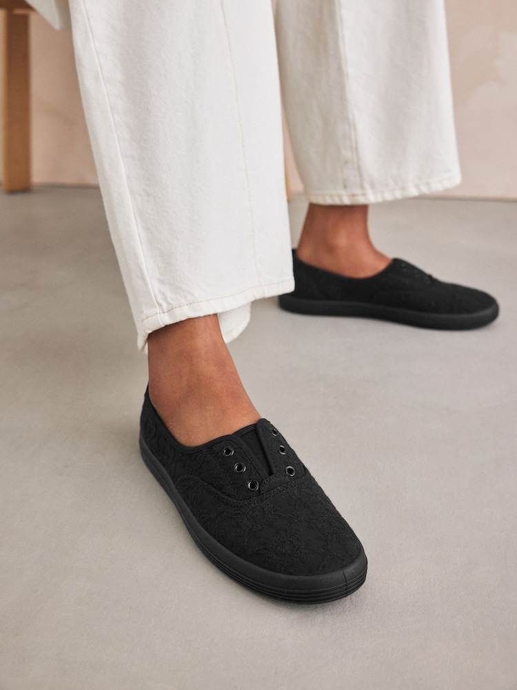 Black Embroidered Forever Comfort® Laceless Canvas Slip-On Trainers - Image 1 of 7