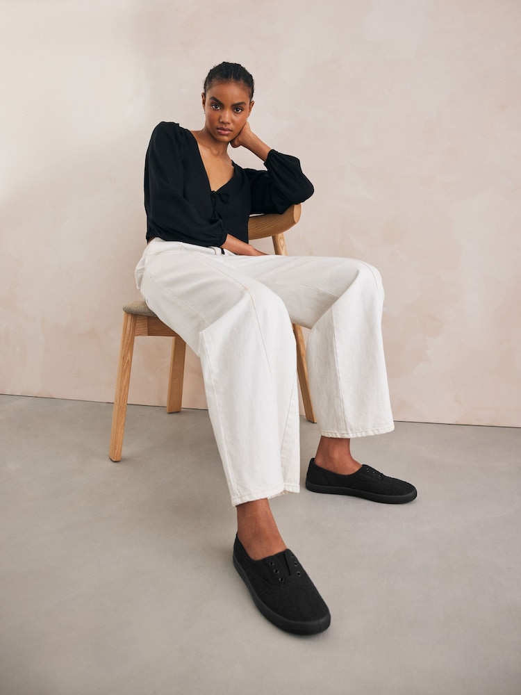 Black Embroidered Forever Comfort® Laceless Canvas Slip-On Trainers - Image 2 of 7