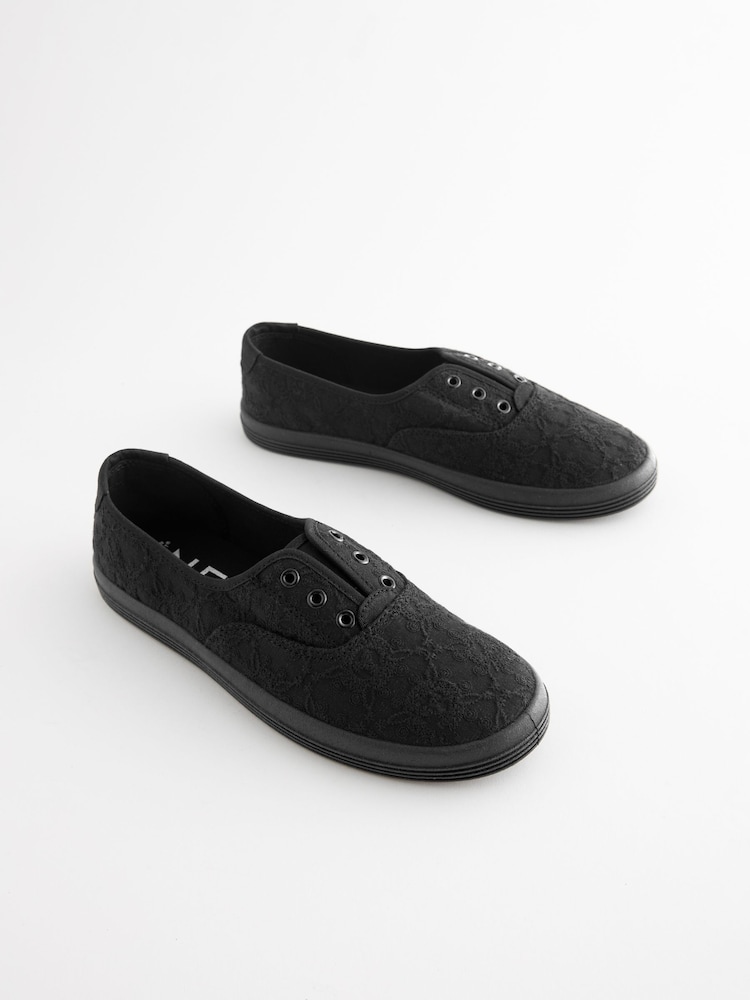 Black Embroidered Forever Comfort® Laceless Canvas Slip On Trainers - Image 3 of 7