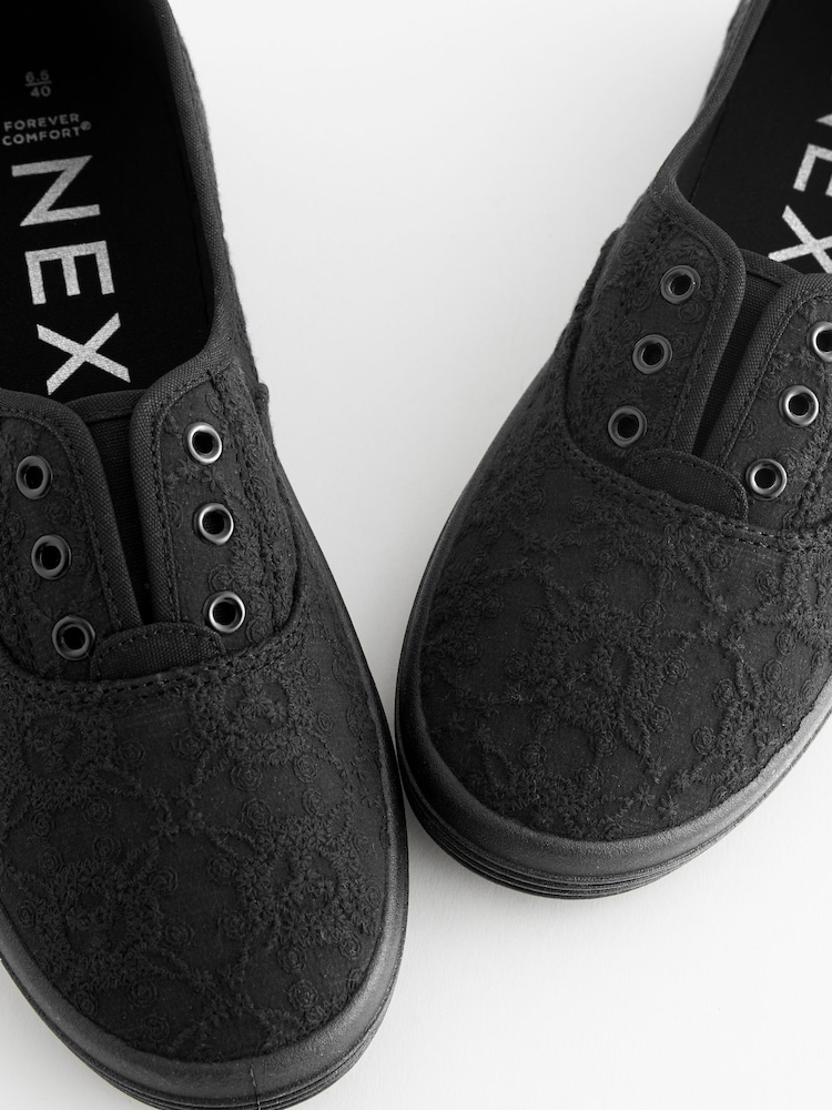 Black Embroidered Forever Comfort® Laceless Canvas Slip On Trainers - Image 6 of 7