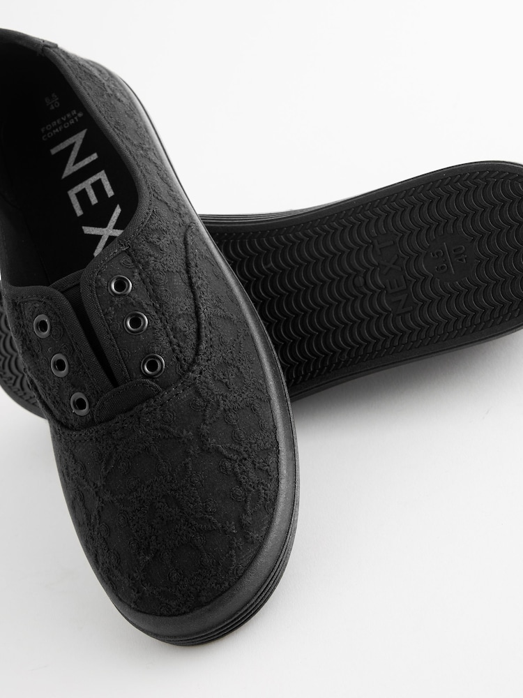 Black Embroidered Forever Comfort® Laceless Canvas Slip-On Trainers - Image 7 of 7