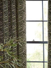 Olive Green/Natural Collection Luxe Heavyweight Velvet Eyelet Lined Curtains - Image 4 of 5