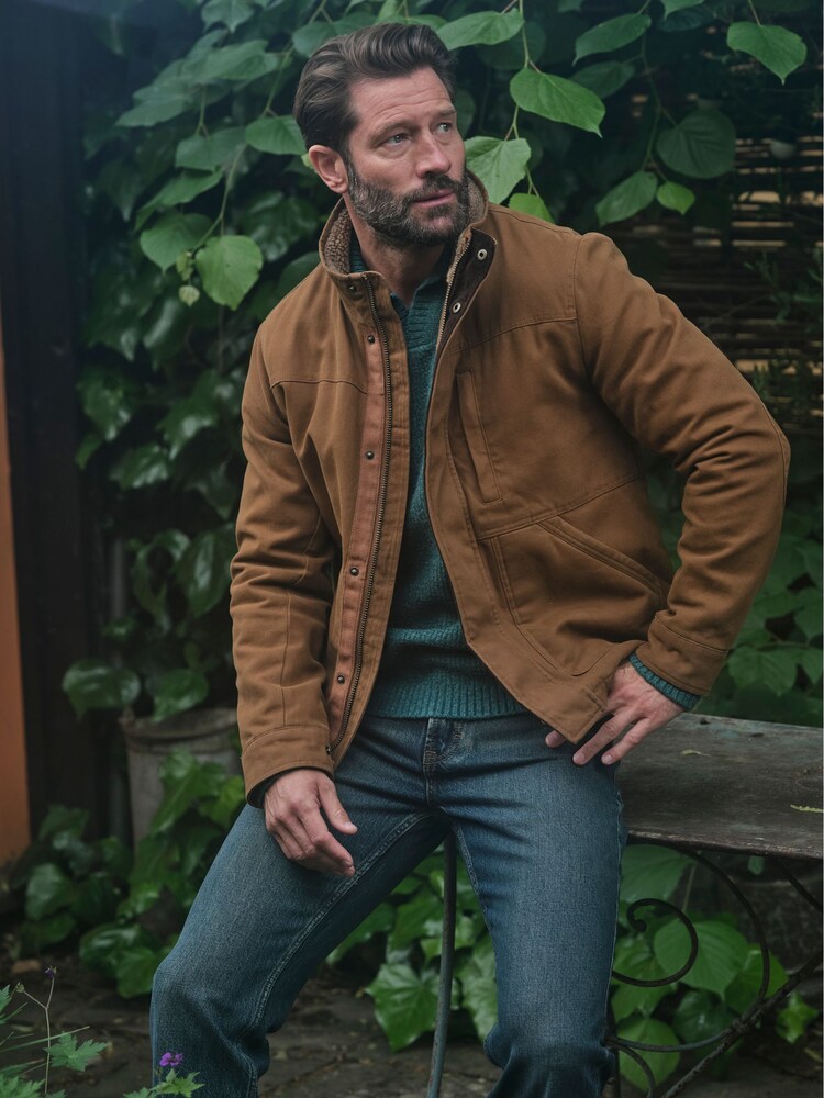 FatFace Wardly Tan Brown Canvas Funnel Neck Jacket - Image 1 of 7