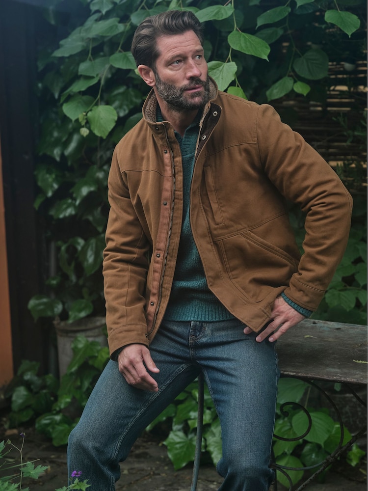 FatFace Wardly Tan Brown Canvas Funnel Neck Jacket - Image 1 of 7 FatFace Wardly Tan Brown Canvas Funnel Neck Jacket - Image 1 of 7
