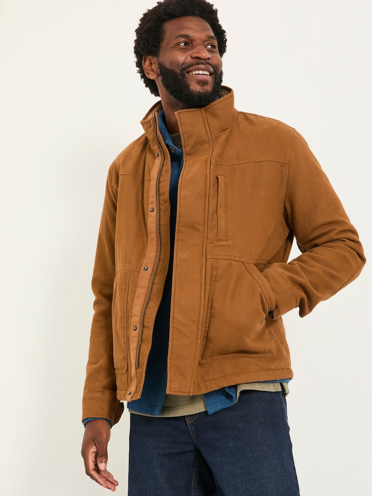 FatFace Wardly Tan Brown Canvas Funnel Neck Jacket - Image 2 of 7