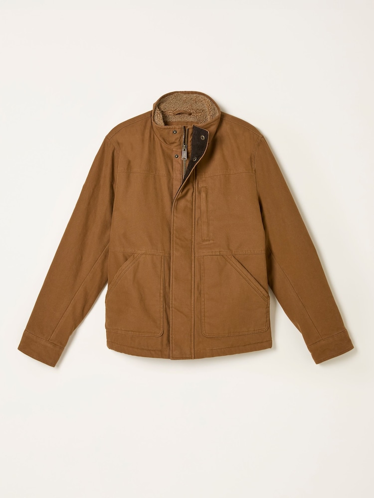 FatFace Wardly Tan Brown Canvas Funnel Neck Jacket - Image 7 of 7