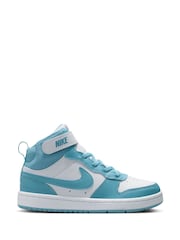 Nike White/Denim Turq Blue Junior Court Borough Mid Trainers - Image 1 of 8
