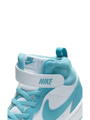 Nike White/Denim Turq Blue Junior Court Borough Mid Trainers - Image 11 of 11