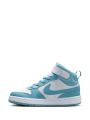Nike White/Denim Turq Blue Junior Court Borough Mid Trainers - Image 2 of 8