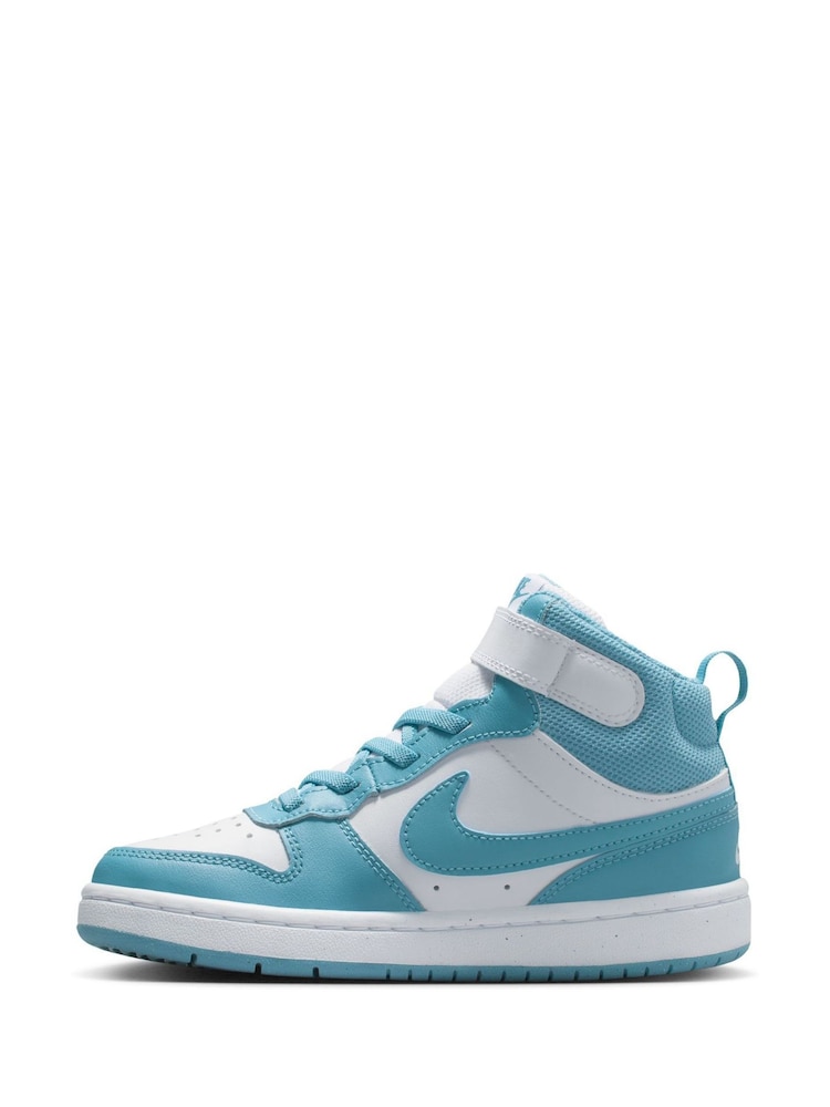 Nike White/Denim Turq Blue Junior Court Borough Mid Trainers - Image 2 of 8