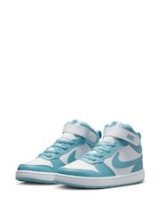Nike White/Denim Turq Blue Junior Court Borough Mid Trainers - Image 3 of 8