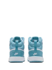 Nike White/Denim Turq Blue Junior Court Borough Mid Trainers - Image 4 of 8