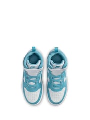 Nike White/Denim Turq Blue Junior Court Borough Mid Trainers - Image 5 of 8
