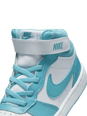 Nike White/Denim Turq Blue Junior Court Borough Mid Trainers - Image 7 of 8