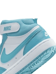 Nike White/Denim Turq Blue Junior Court Borough Mid Trainers - Image 8 of 8
