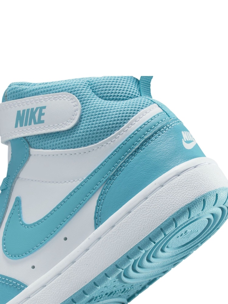 Nike White/Denim Turq Blue Junior Court Borough Mid Trainers - Image 8 of 8