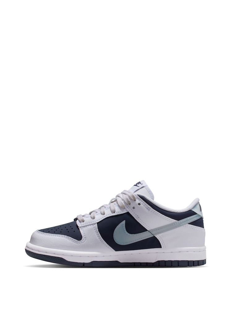 Nike White/Armory Blue Youth Dunk Low Trainers - Image 2 of 10 Nike White/Armory Blue Youth Dunk Low Trainers - Image 2 of 10